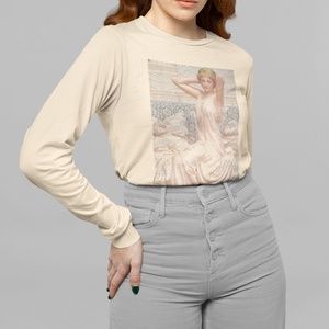 Woman in Sheer Dress Vintage Art Print Long Sleeve Graphic Tee T-shirt S M L XL